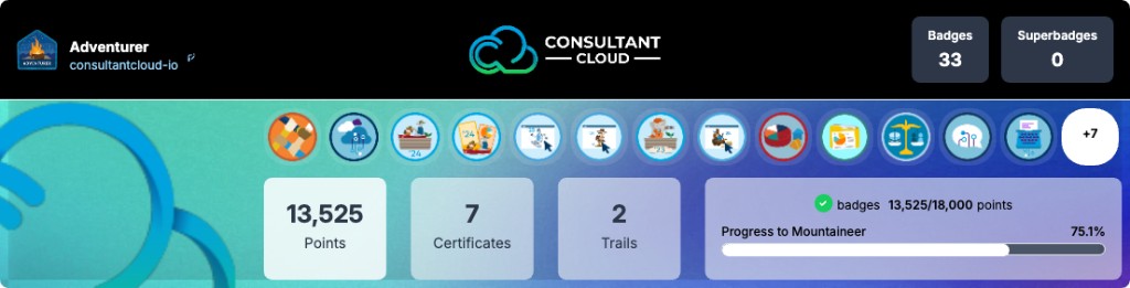 Trailblazer LinkedIn banner showing Trailblazer profile and 7 Salesforce Certifications